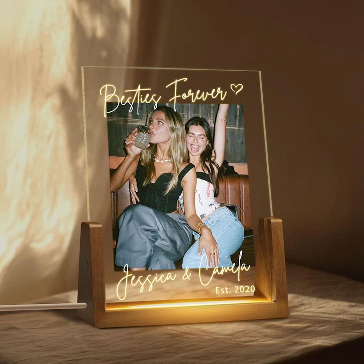 Besties Forever - Personalized Besties Photo LED Night Light Lamp, Gift For Besties