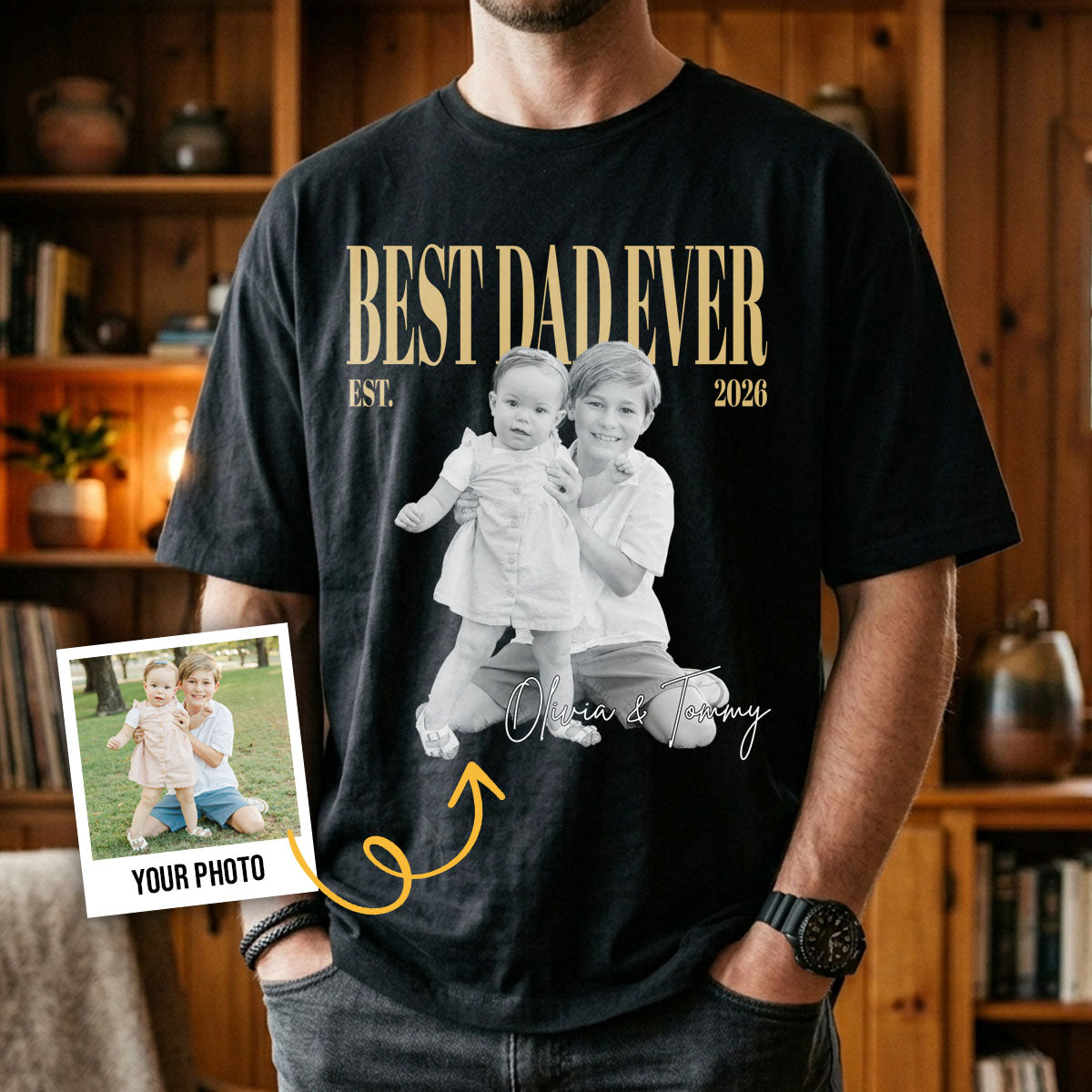 Custom Dad Vintage Photo Shirt, Personalized Dad Picture Shirt With Kids Photo, Best Dad Ever Shirt, Fathers Day Shirt, New Dad Gift
