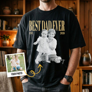 Custom Dad Vintage Photo Shirt, Personalized Dad Picture Shirt With Kids Photo, Best Dad Ever Shirt, Fathers Day Shirt, New Dad Gift