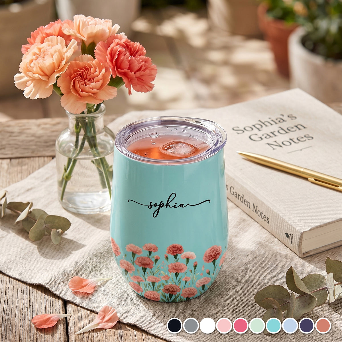 Birth Month Flower Watercolor Blooming In Love - Personalized Wine Tumbler