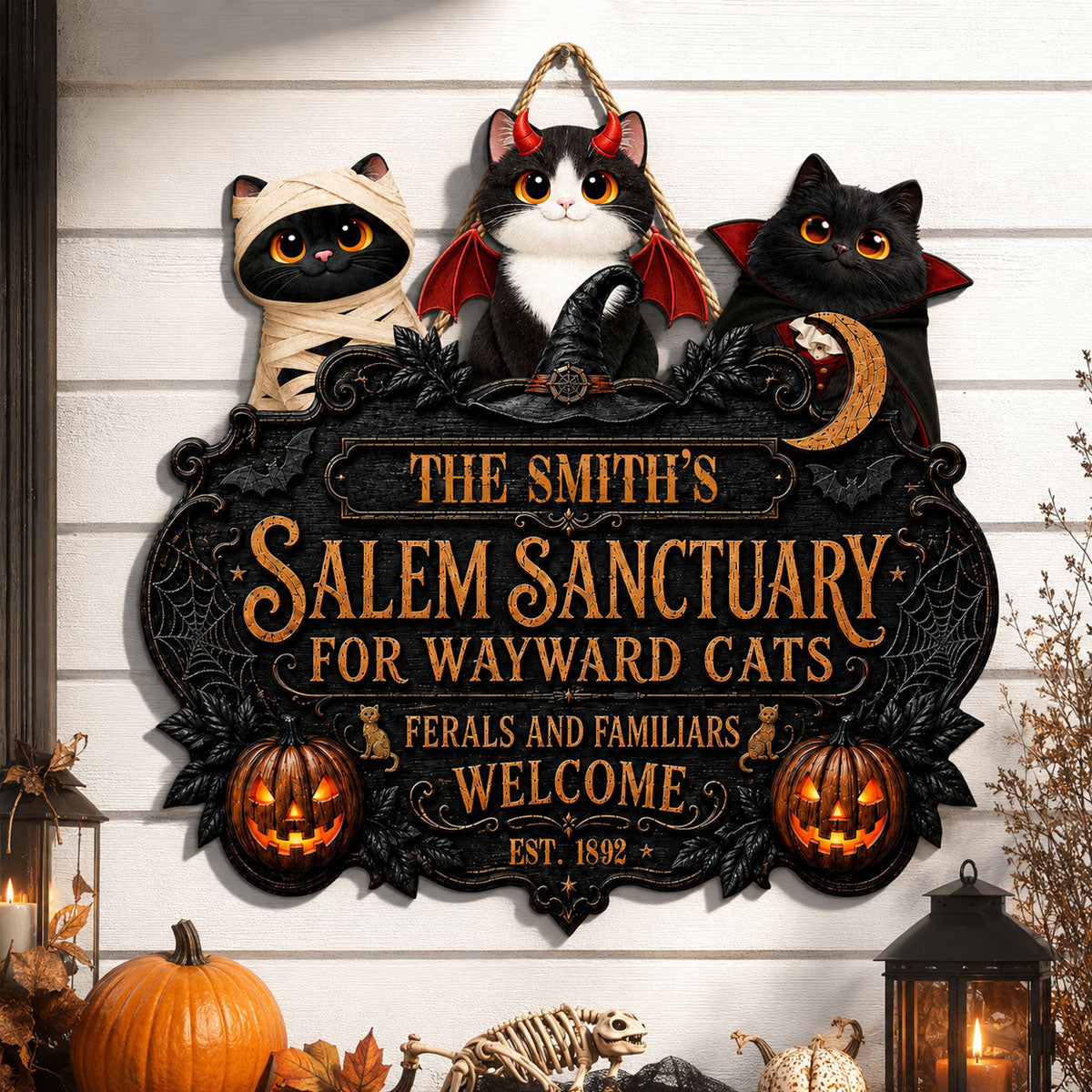 Salem Sanctuary For Wayward Cats Ferals - Personalized Wood Sign - Halloween Decoration, Gift For Cat Lovers