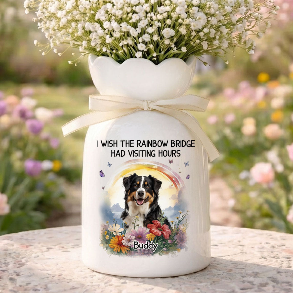 Custom Photo I Wish The Rainbow Bridge Had Visiting Hours - Memorial Personalized Bloom Vase