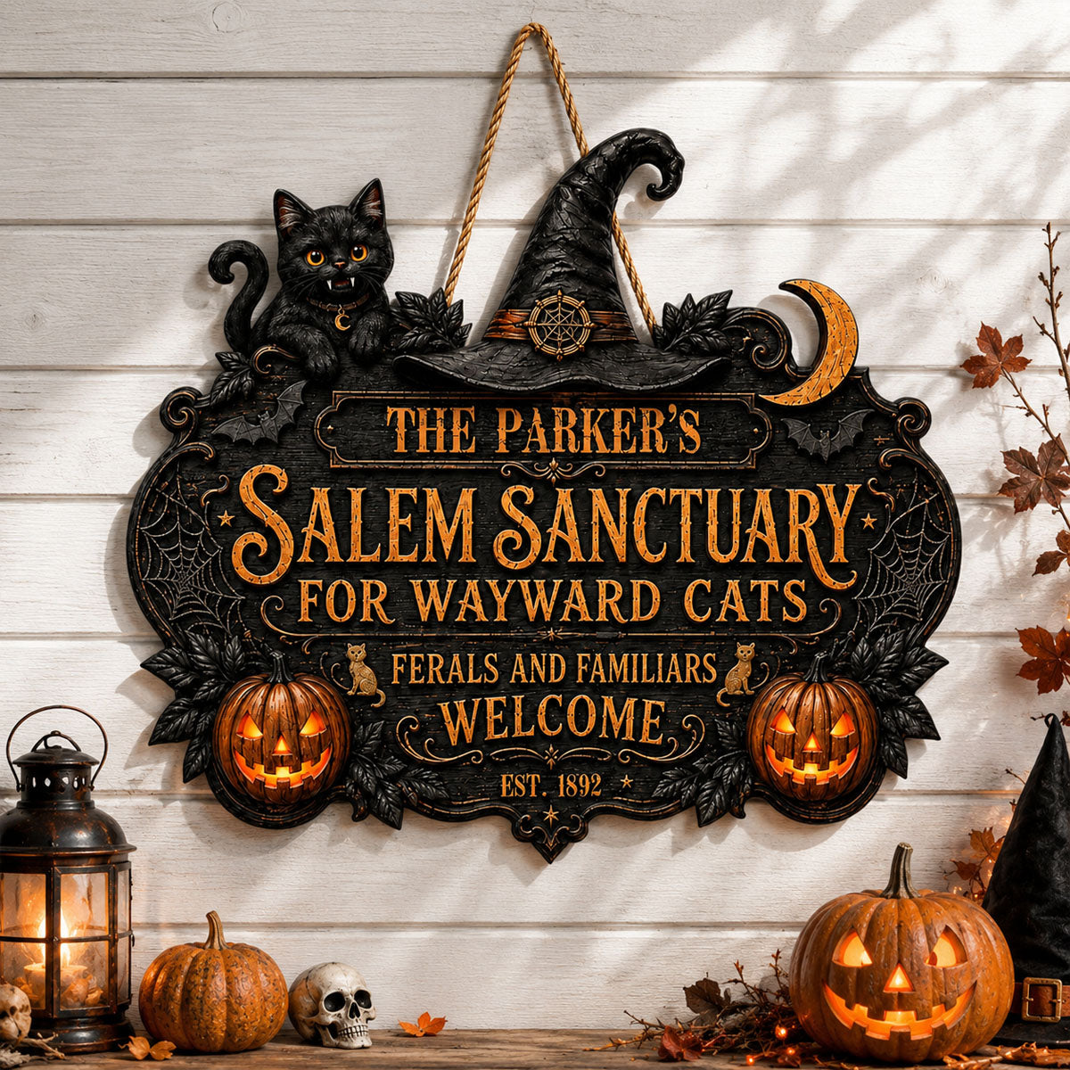 Salem Sanctuary For Wayward Cats Ferals And Familiars Welcome - Personalized Wood Sign