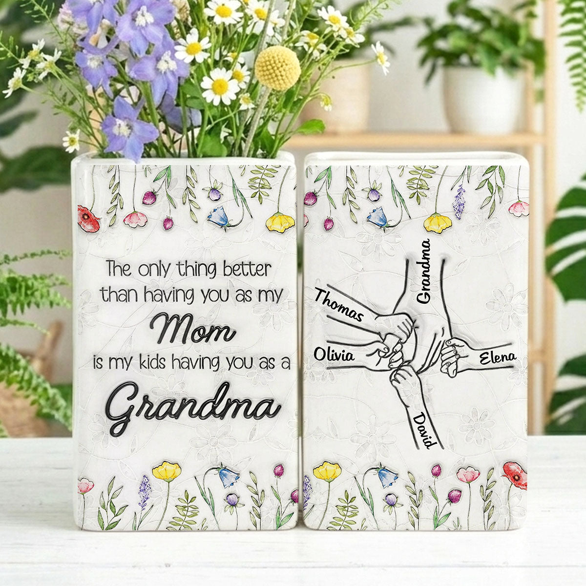 My Kids Having You As Grandma - Personalized Ceramic Book Vase