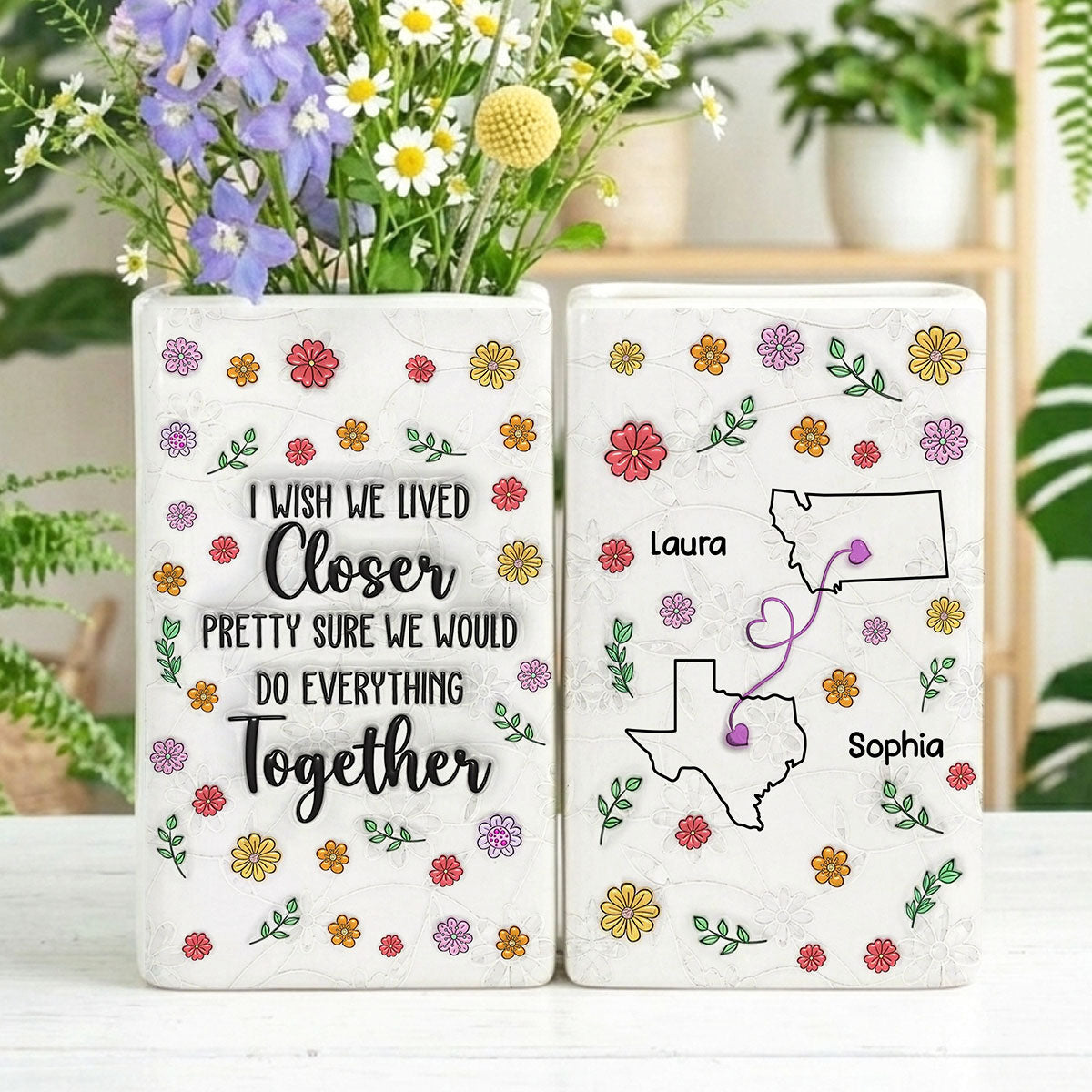 Wish We Lived Closer Together - Personalized Ceramic Book Vase