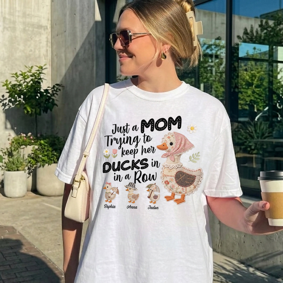 Funny Duck Mom Shirt, Just A Mom Trying To Keep Her Ducks In In A Row Shirt, Cute Mama Tee, Gift For Mom, Womens Casual Shirt