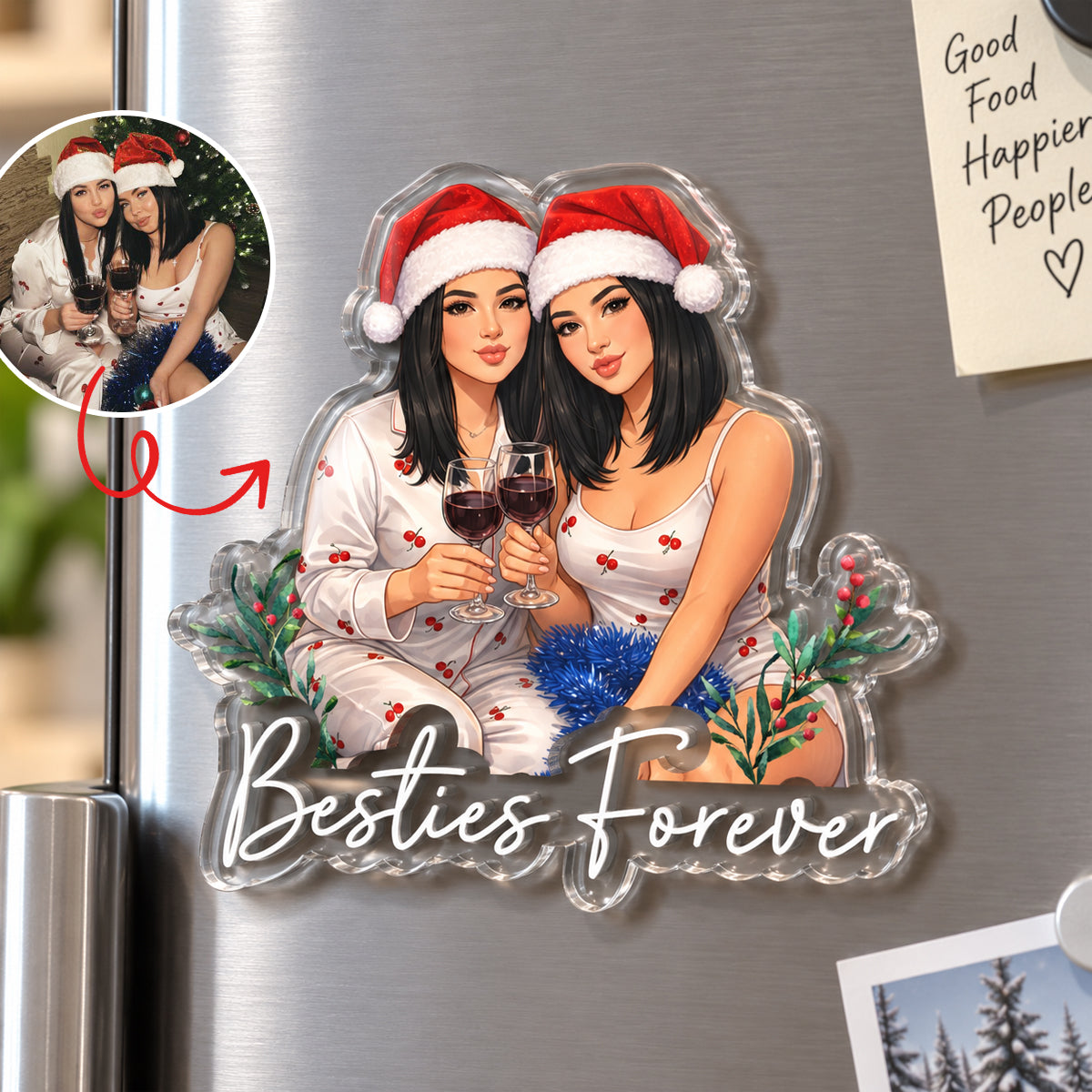 Custom Photo Semi Realistic Portrait Besties Forever - Personalized Acrylic Magnet