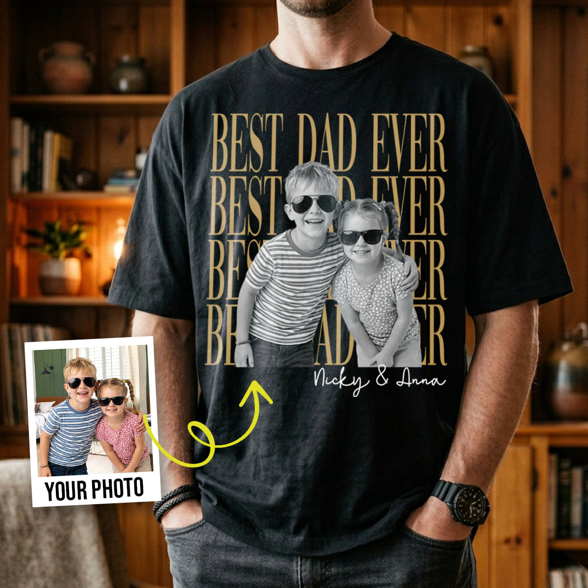 Custom Dad Vintage Photo Shirt: Personalized Fathers Day Shirt With Kids Photo, Funny Dad Shirt, Best Dad Ever Shirt, New Dad Gift