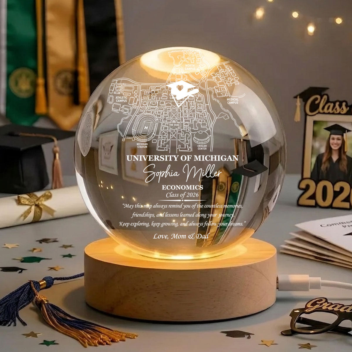 May This Map Always Reminds You - Personalized Map Crystal Ball LED Light For Graduates