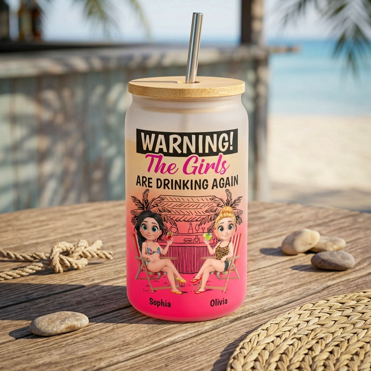 Sip Sip Hooray Ladies - Personalized Custom Ombre Frosted Glass Can