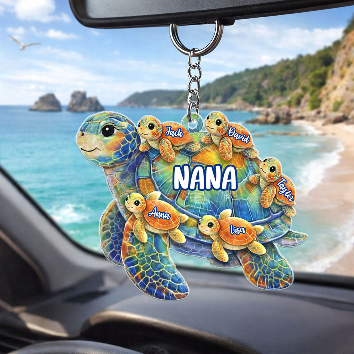 Together As One Turtle Family - Personalized Acrylic Car Hanger, Gift For Family, Turtle Family Car Hanger
