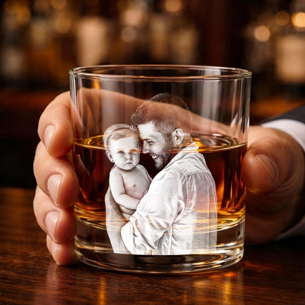 Personalized First Father's Day Whiskey Glass With Photo, New Dad Gift, Daddy Photo with Newborn Gift, Unique Father's Day Gift for New Dad