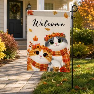 Cute Cats Welcome - Personalized Garden Flag - Cozy Fall Decor for Cat Lovers