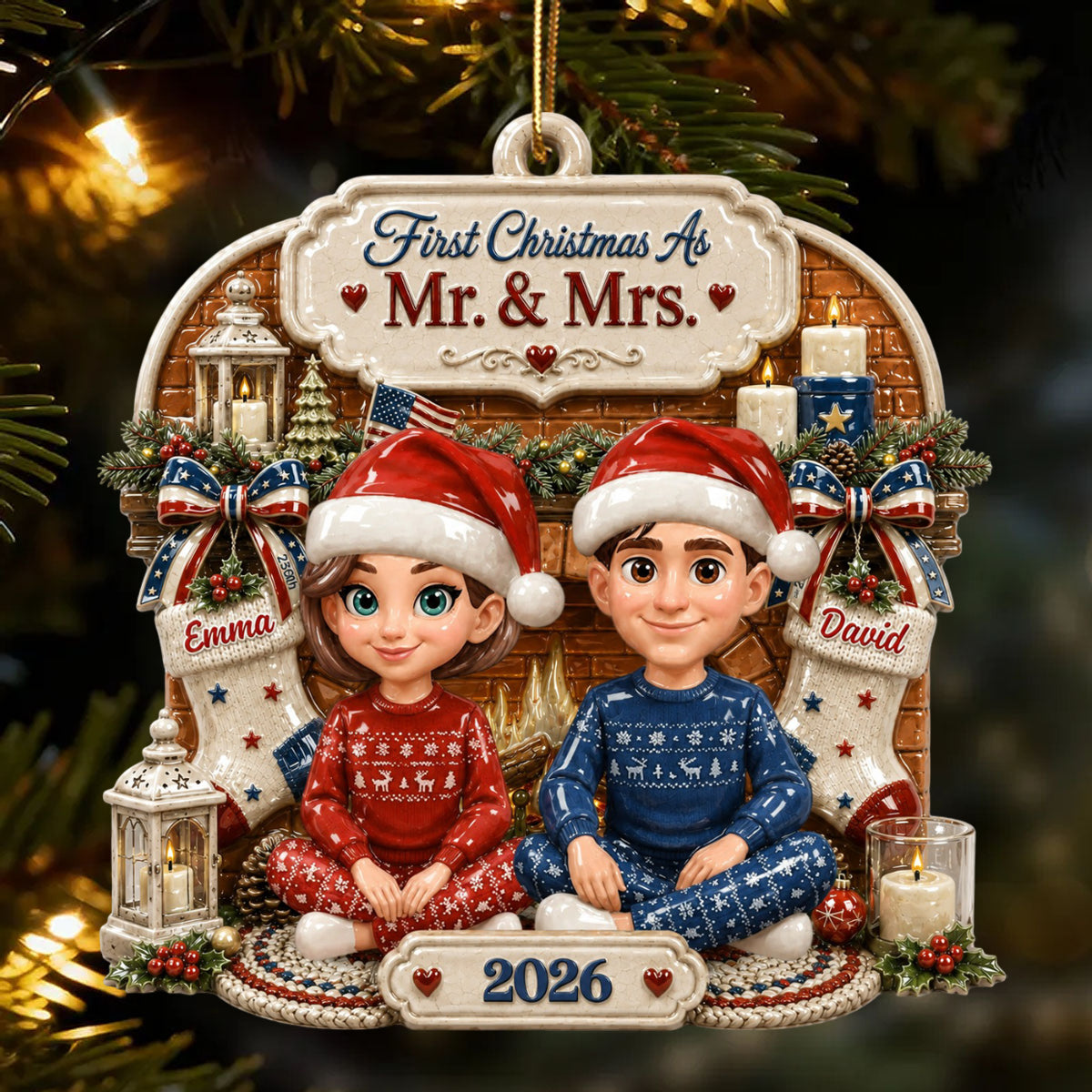 Him And Her - Our Warm Holiday Ornament - Real 3D Raised Ornament