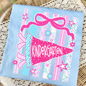 Retro Striped Floral Pennant Flag School Grade Coquette Png Bundle, Pre-K to 4th Grade - Back To School T-shirt
