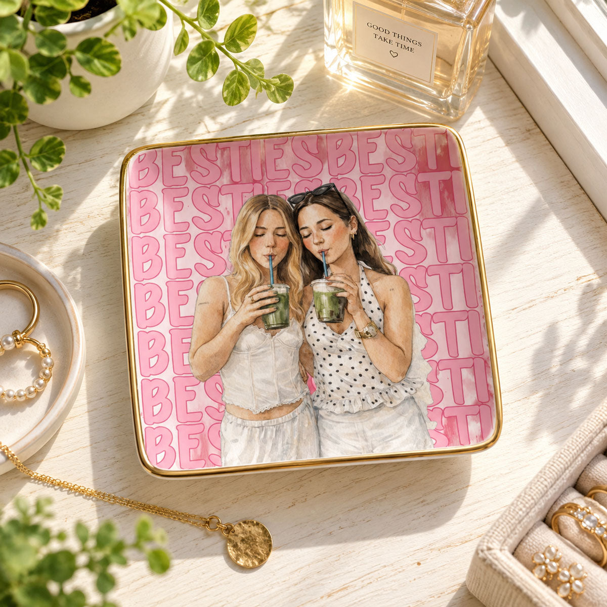 Turn Your Photo Into Watercolor Art - Best B*Tches Friendship Gifts - Personalized Jewelry Dish