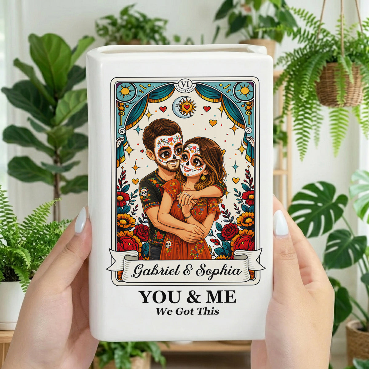 Custom Photo Semi Realistic Portrait You & Me We Got This - Ceramic Book Flower Vase
