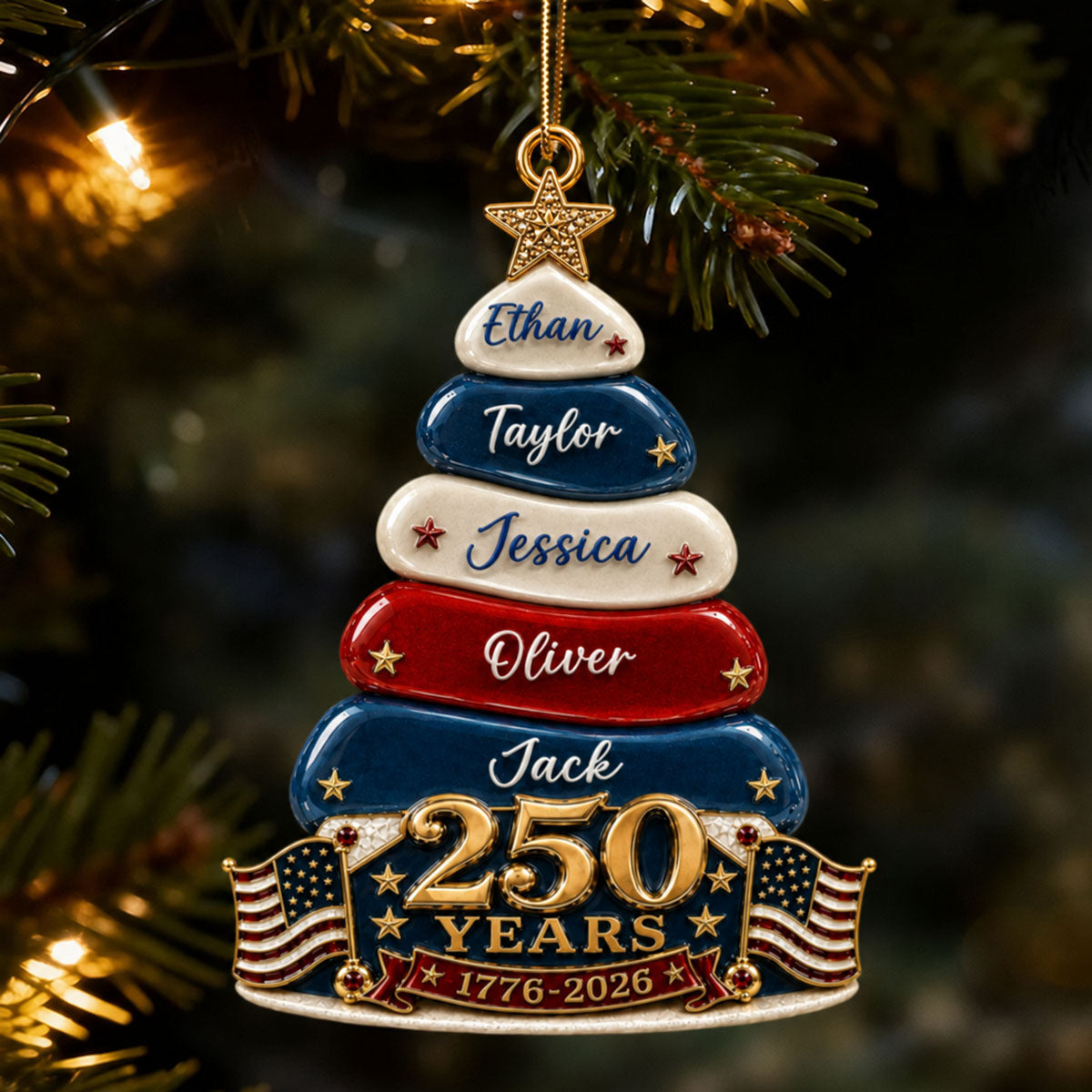 Stars And Stripes Christmas Together We Make A Family Tree - 250 Years Of Freedom Family Ornament - Real 3D Raised Ornament