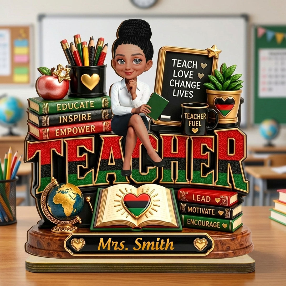 Teach Love Changes Life - Personalized Wooden Plaque - African American Teacher Appreciation Gift