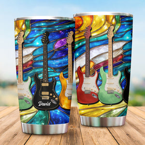 Personalized Guitar Tumbler, Custom Name Music Lover Gift, Stained Glass Guitar Art Cup, Gift for Guitar Player
