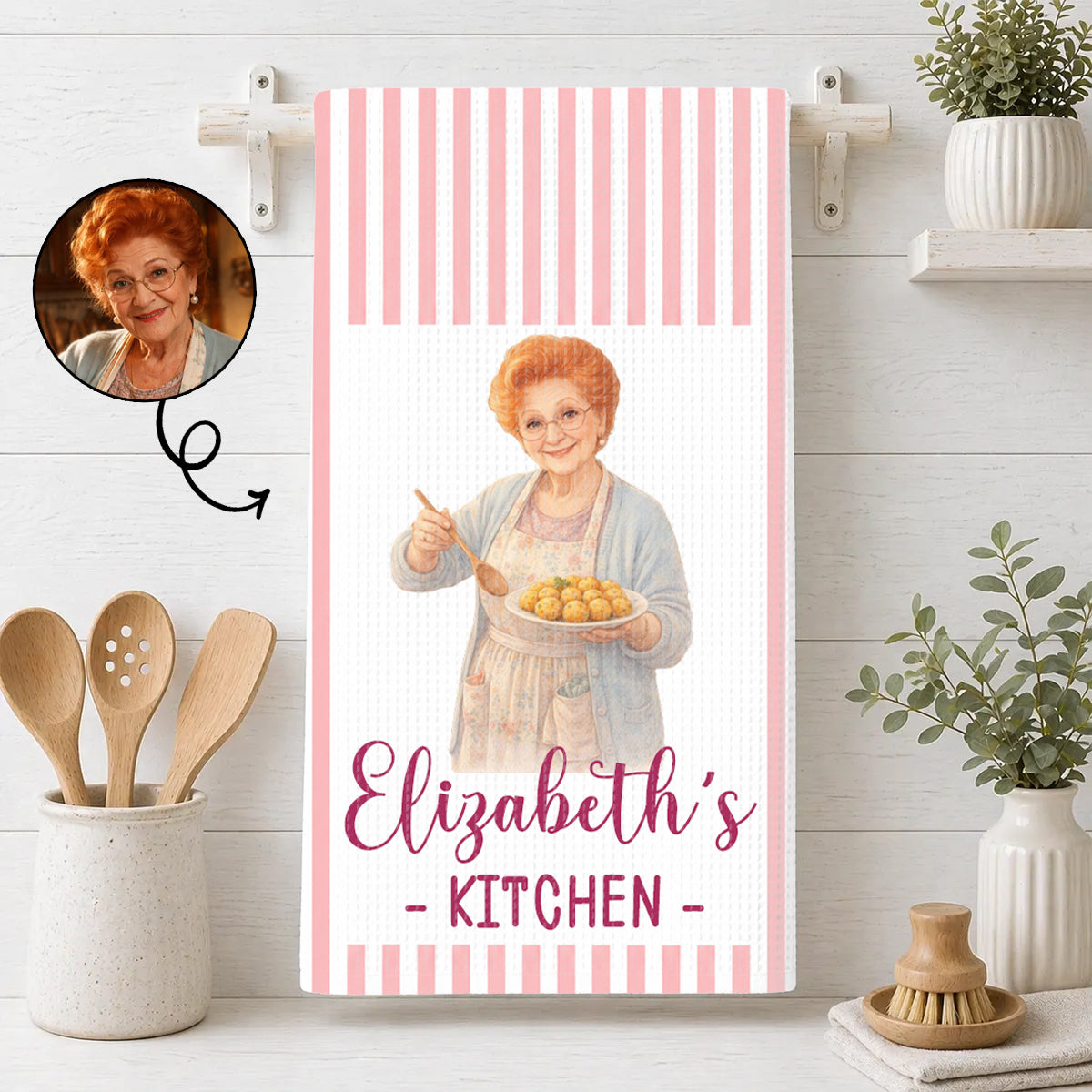 Mom Grandma Kitchen Vintage Stripe - Personalized Kitchen Towel