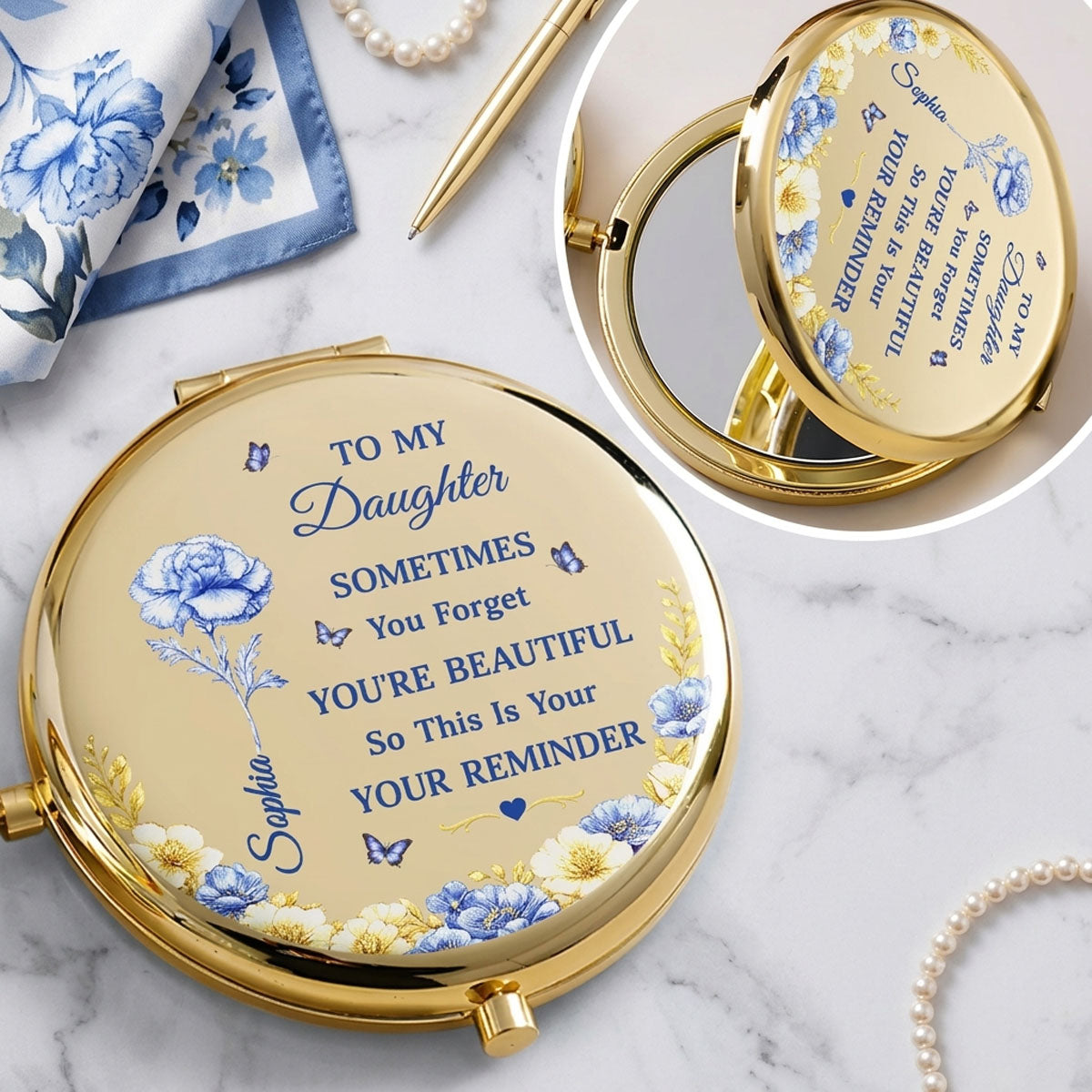 Toile De Jouy Birth Flower Sometimes You Forget You're Beautiful - Personalized Compact Mirror