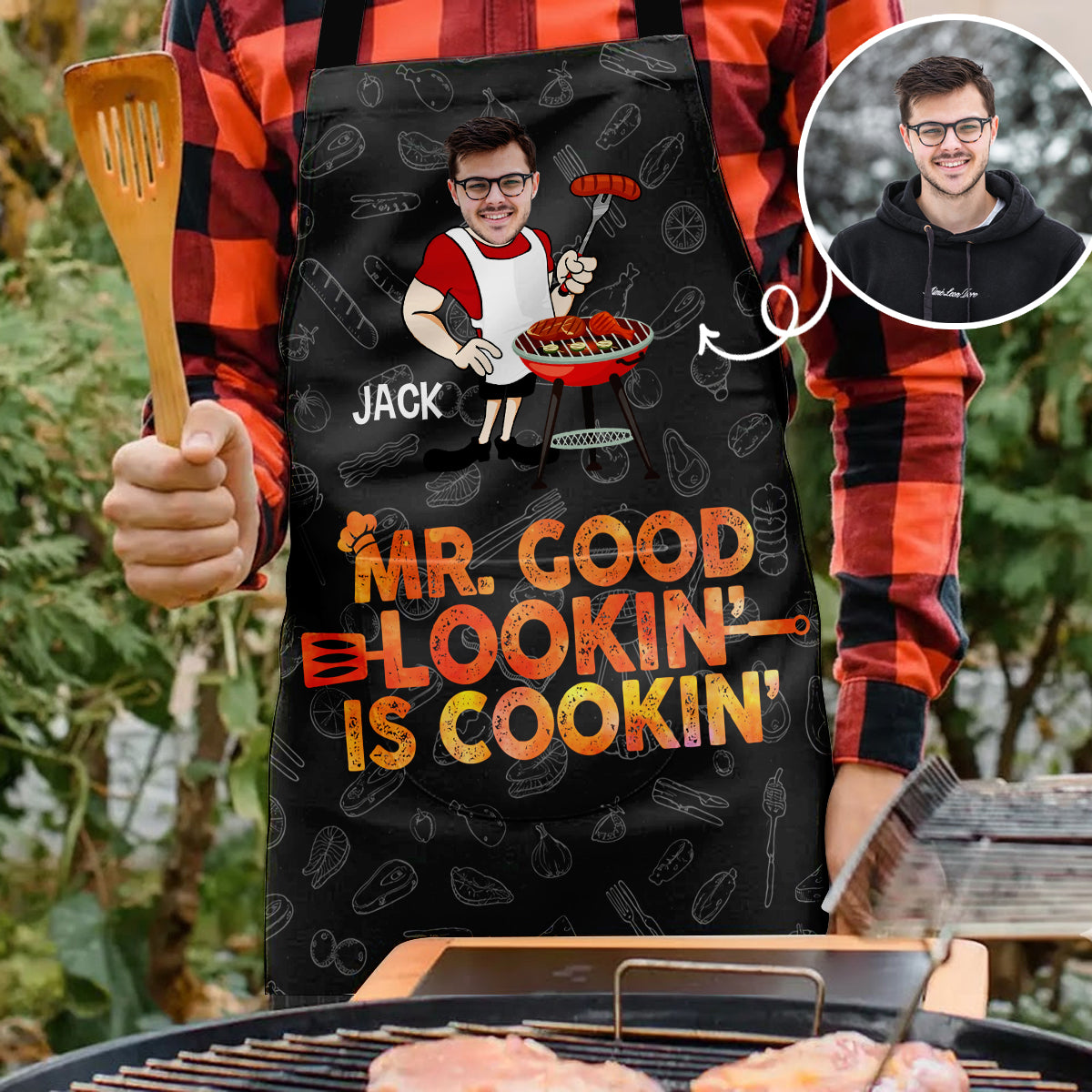 Custom Photo Mr. Good Lookin' Is Cookin' - Personalized Apron