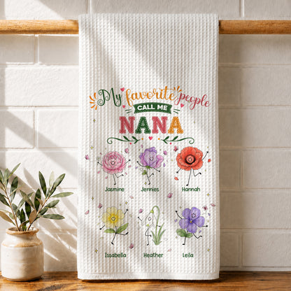 My Favorite People Call Me Grandma Cute - Personalized Name Waffle Weave Kitchen Towel, Housewarming Gift