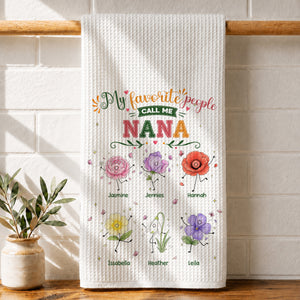 My Favorite People Call Me Grandma Cute - Personalized Name Waffle Weave Kitchen Towel, Housewarming Gift