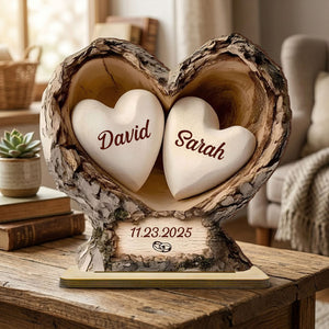 Personalized Wooden Heart Tree Keepsake with Custom Names & Date