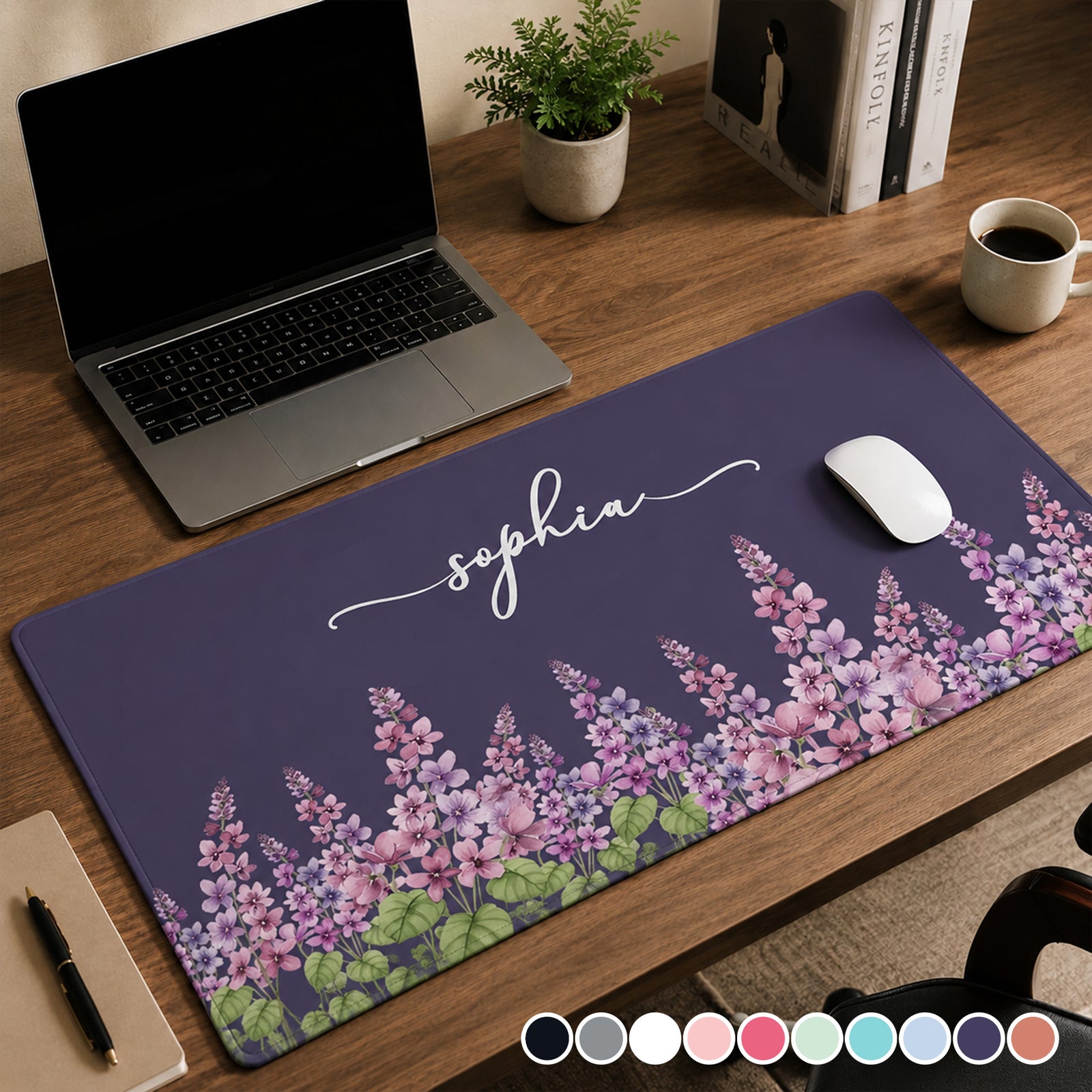 Birth Flower And Name - Personalized Leather Desk Mat