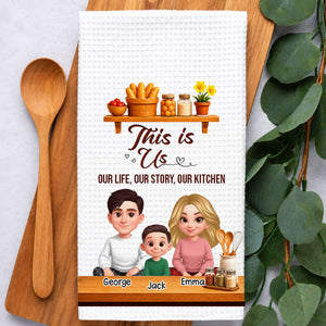 Our Life Our Story Our Kitchen - Personalized Name Waffle Weave Kitchen Towel, Housewarming Gift