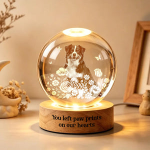 Custom Pet Portrait Crystal Ball LED Night Light - Personalized Memorial Gift for Pet Lovers