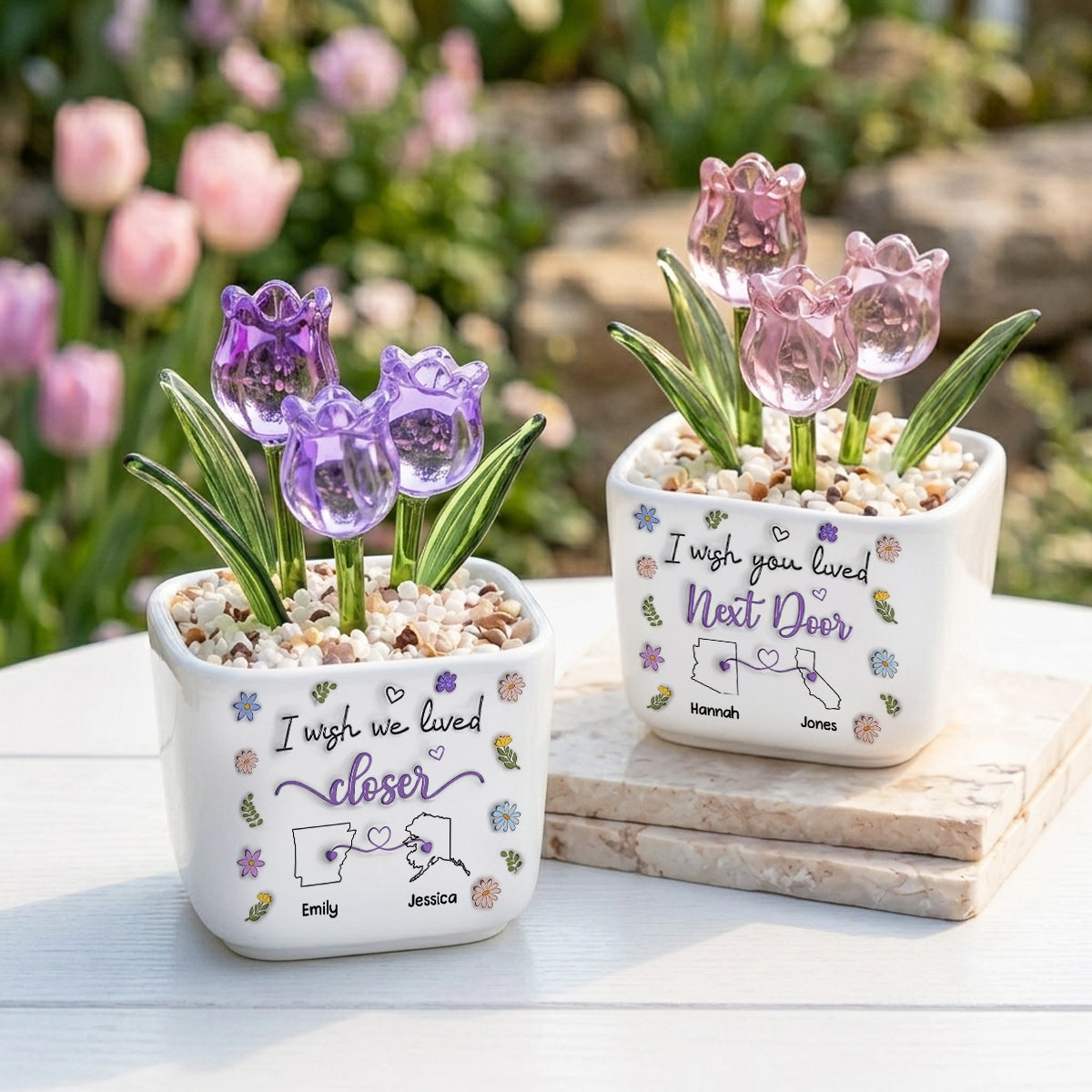 I Wish We Lived Closer - Personalized Custom Glass Everlasting Tulips
