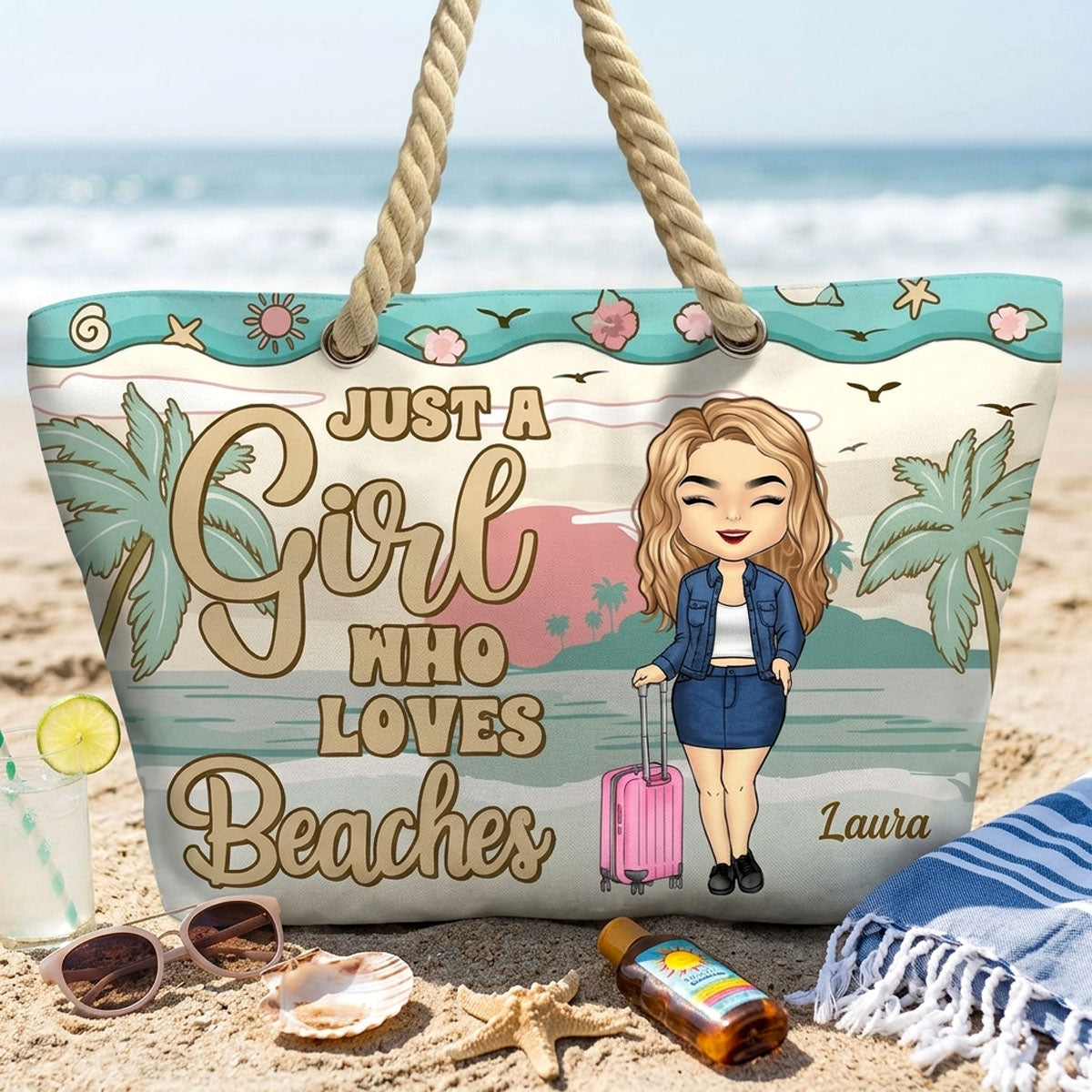 Just A Girl Who Loves Beaches - Personalized Beach Bag