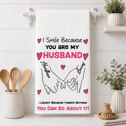 I Laugh Because There's Nothing You Can Do About It! - Personalized Name Waffle Weave Kitchen Towel, Housewarming Gift