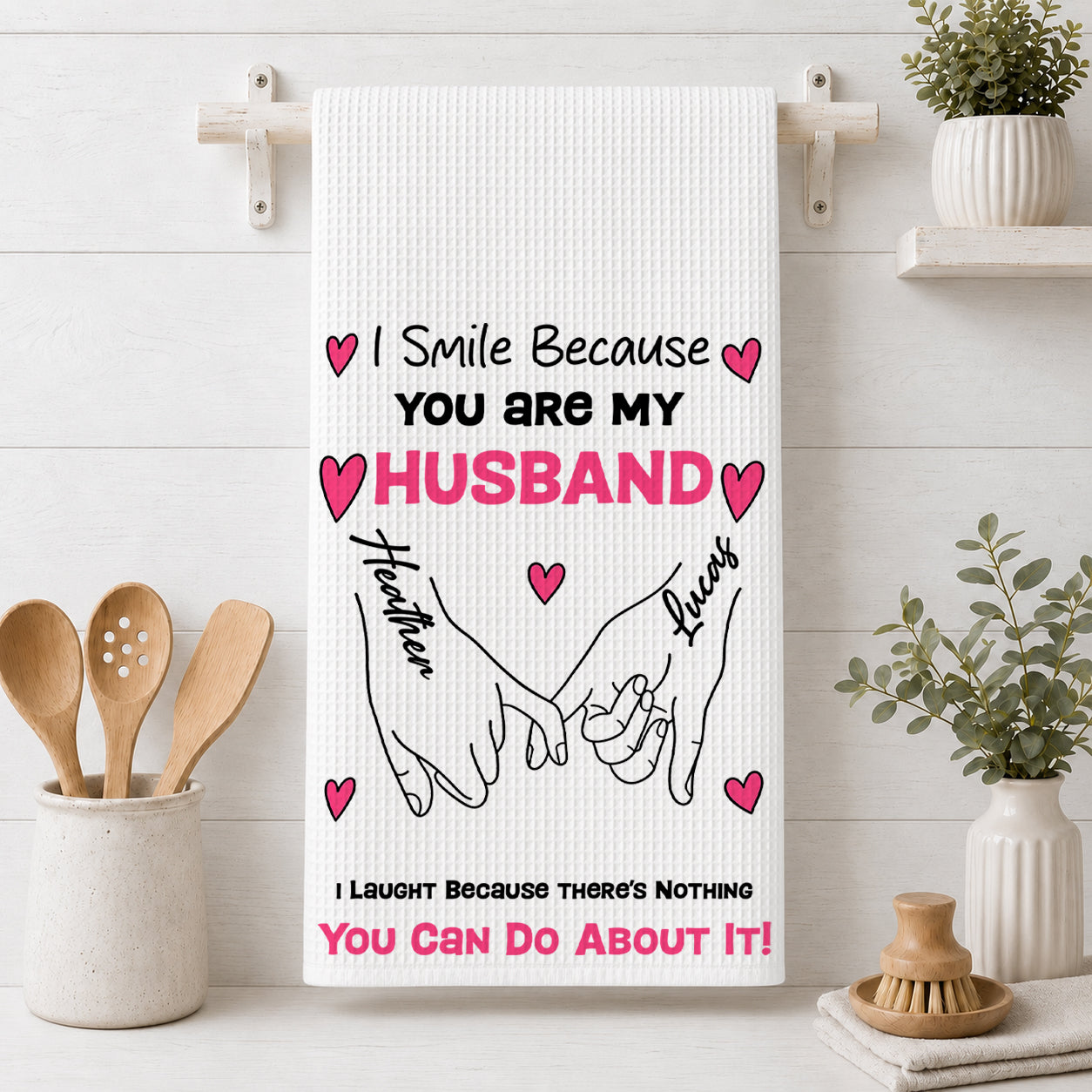I Laugh Because There's Nothing You Can Do About It! - Personalized Name Waffle Weave Kitchen Towel, Housewarming Gift