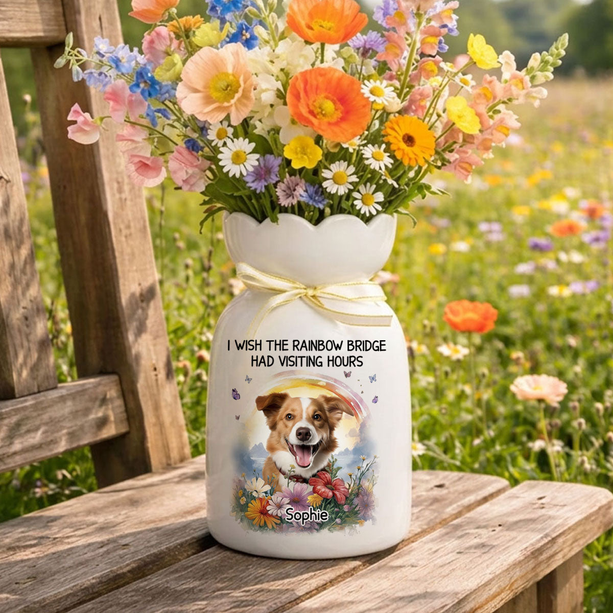 Custom Photo I Wish The Rainbow Bridge Had Visiting Hours - Memorial Personalized Bloom Vase