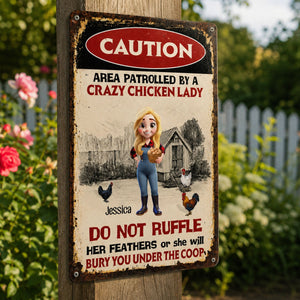 Area Patrolled By A Crazy Chicken Lady, Personalized Metal Sign, Gift For Chicken Lovers