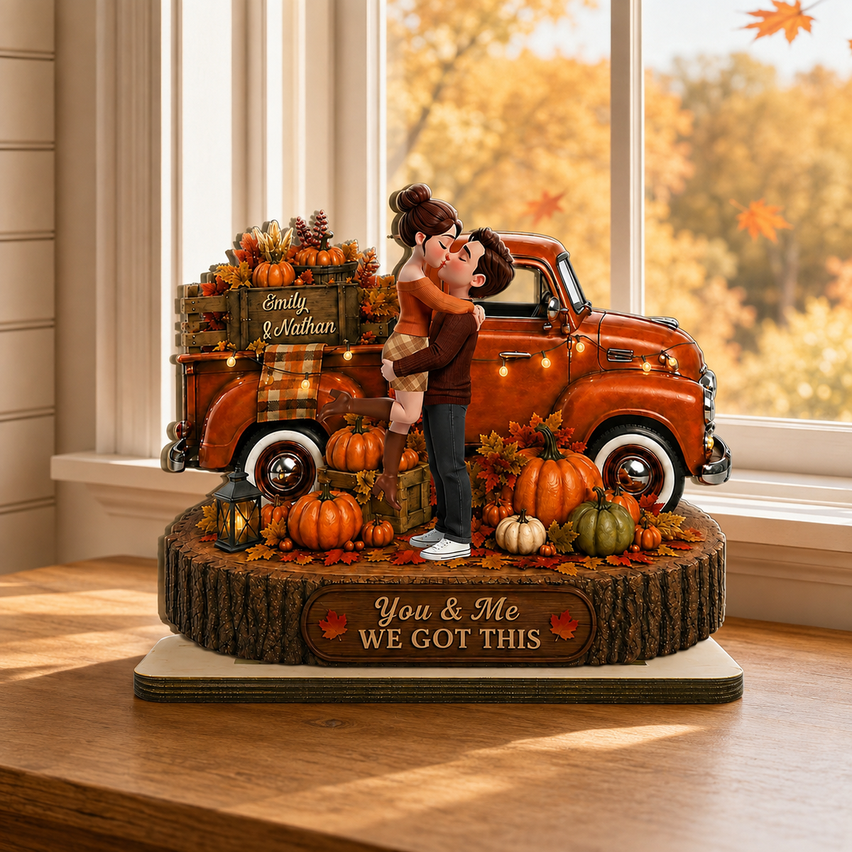 Fall Season Couple Pickup Truck - Personalized Wooden Plaque - Fall Season Decor Gift, Gift For Couple