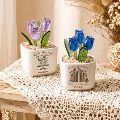 Teacher Appreciation Gifts - Personalized Glass Flower Pot, Thank You Gifts
