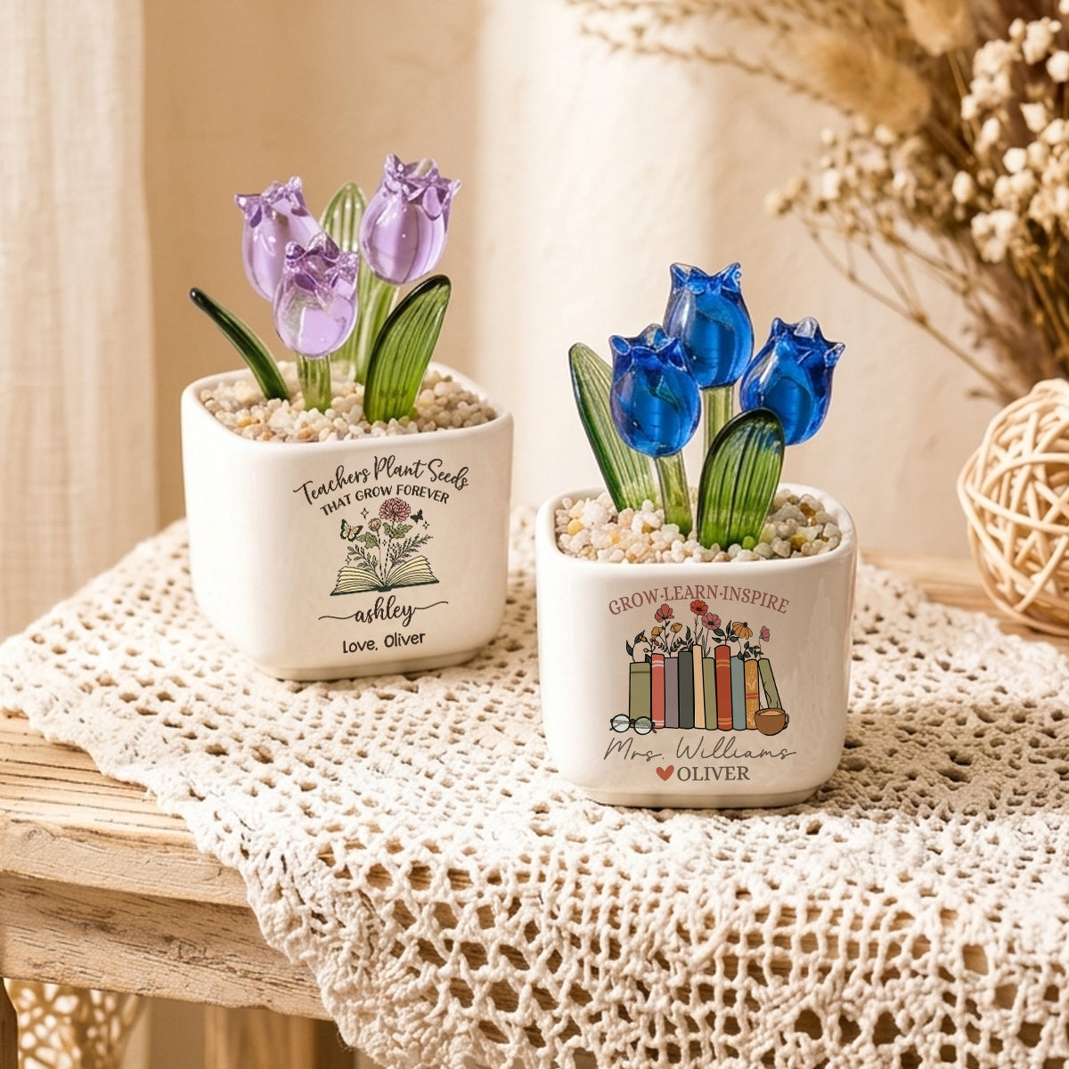 Teacher Appreciation Gifts - Personalized Glass Flower Pot, Thank You Gifts