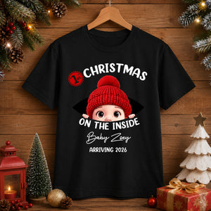 Baby First Christmas On The Inside With Mom - Personalized T Shirt