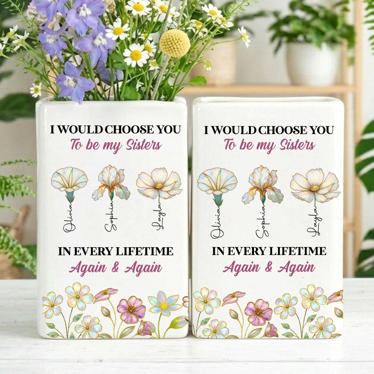 Always Choose You My Sisters - Personalized Ceramic Book Vase