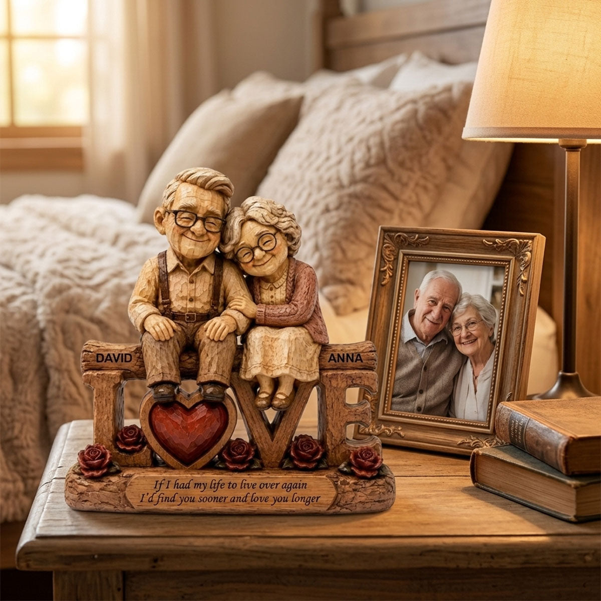 Personalized Elderly Couple Figurine - Personalized Wooden Love Block - Anniversary Gift for Parents & Grandparents