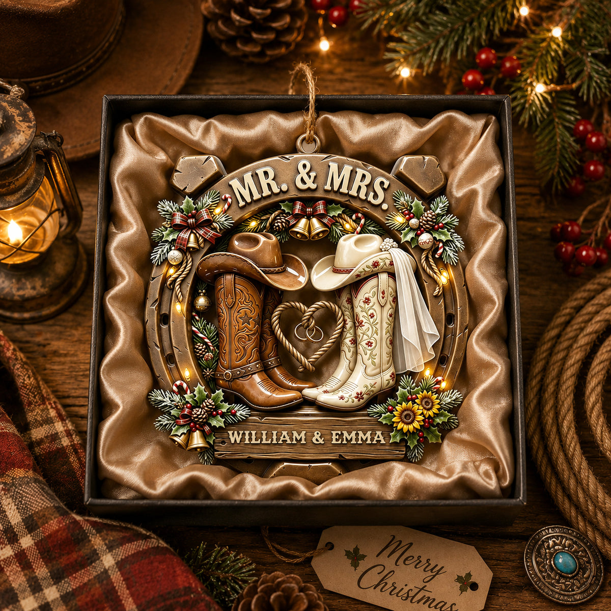 Cowboy Cowgirl Western Couple Ornament - Personalized Gifts For Couple Christmas Ornament
