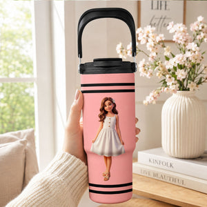 Custom Photo Cartoon Portrait Kid With Colorful Crayons - Personalized Insulated Water Bottle