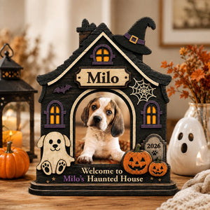 Personalized Spooky Pet House Plaque, Custom Dog Portrait Halloween Decoration, Unique Gift for Dog Moms & Dog Dads