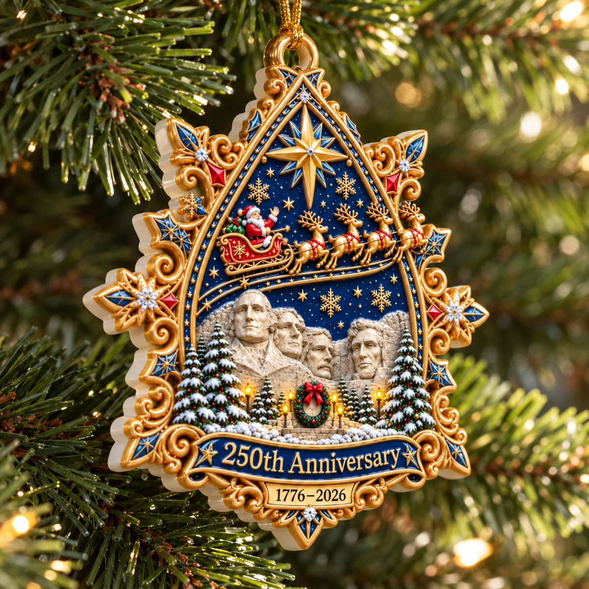 250Th Anniversary Santa Flying Over - Realistic 3D Ornament