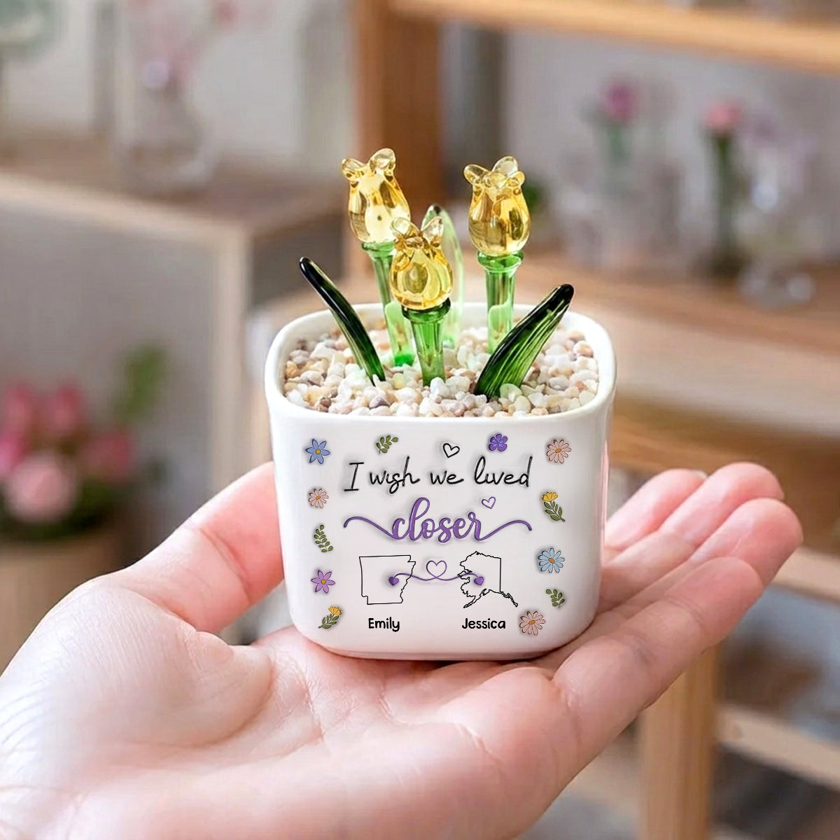 I Wish We Lived Closer - Personalized Custom Glass Everlasting Tulips